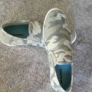 SeaVees Women's Slip-On Camo Canvas Sneakers in Green/Gray